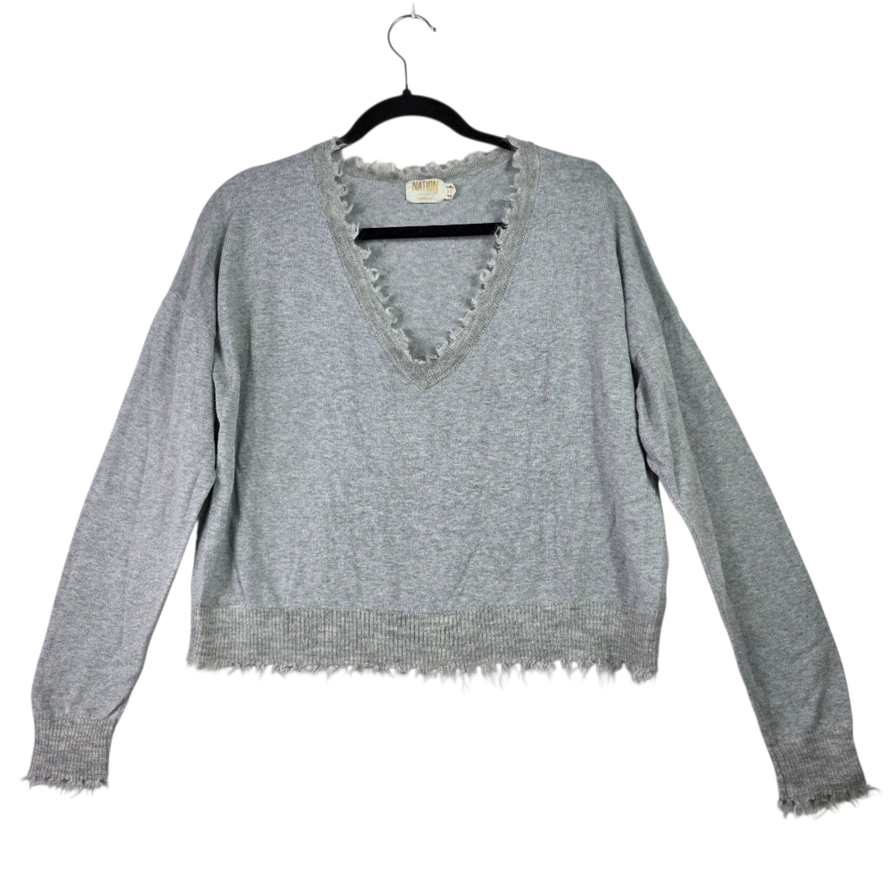 Nation LTD. knit wool blend V neck distressed edges pullover